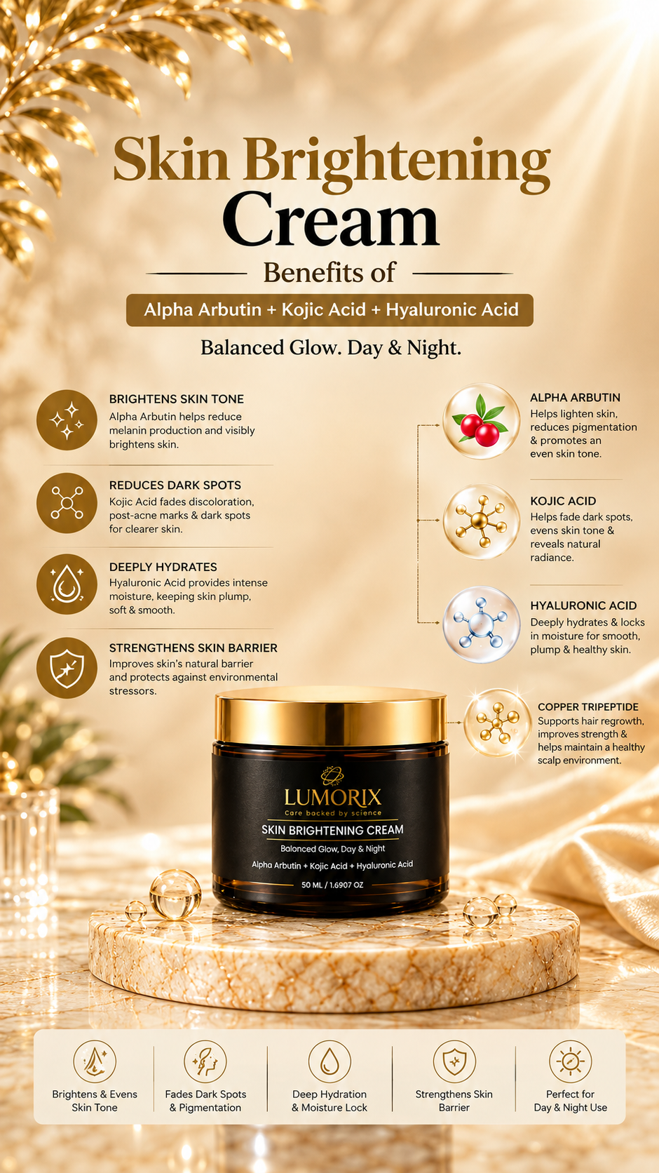 Skin Brightening Cream: Benefits of Alpha Arbutin + Kojic Acid + Hyaluronic Acid
