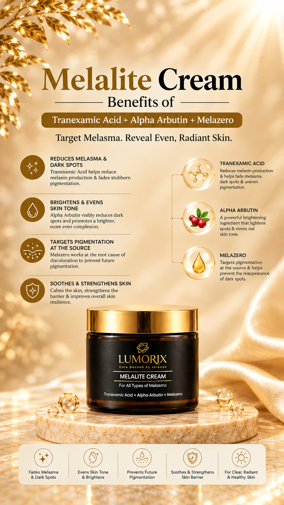Melalite Cream: Benefits of Tranexamic Acid + Alpha Arbutin + Melazero